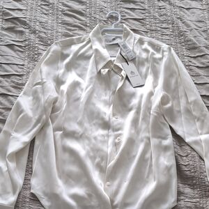 Babaton White Satin Button-Up Shirt